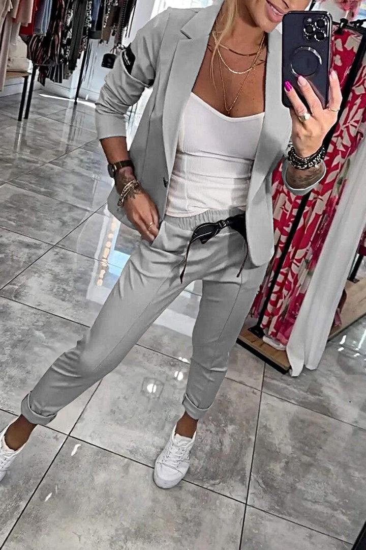 Ensemble deux pièces pour femme, veste et pantalon élastique 