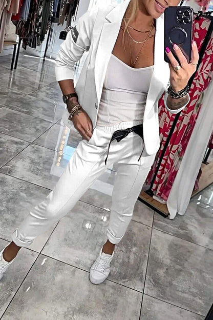 Ensemble deux pièces pour femme, veste et pantalon élastique 