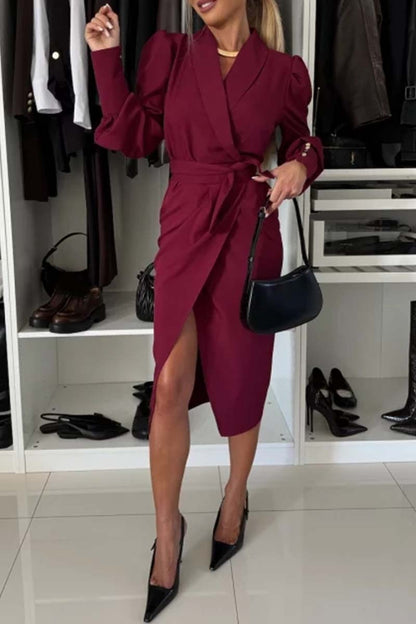 Robe élégante à col en V et couleur unie pour femme 