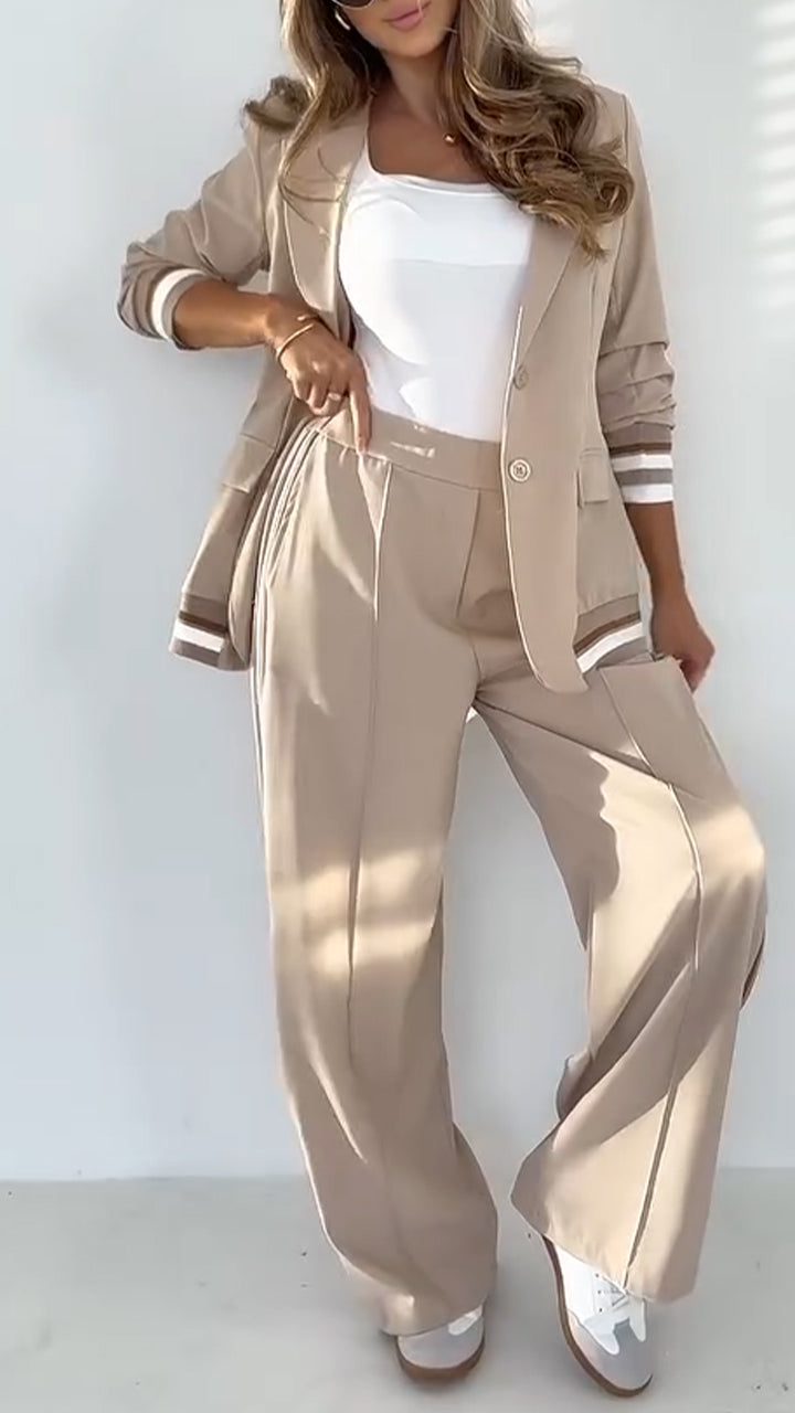 Costume décontracté à rayures et revers pour femme, couleur unie