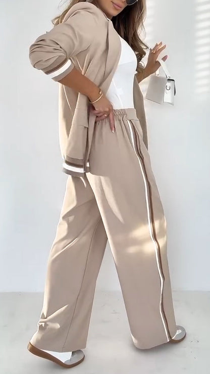 Costume décontracté à rayures et revers pour femme, couleur unie