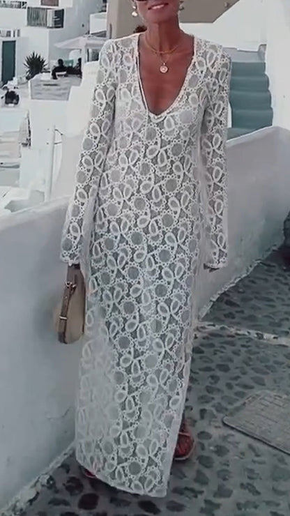 Robe de vacances décontractée à col en V pour femme 