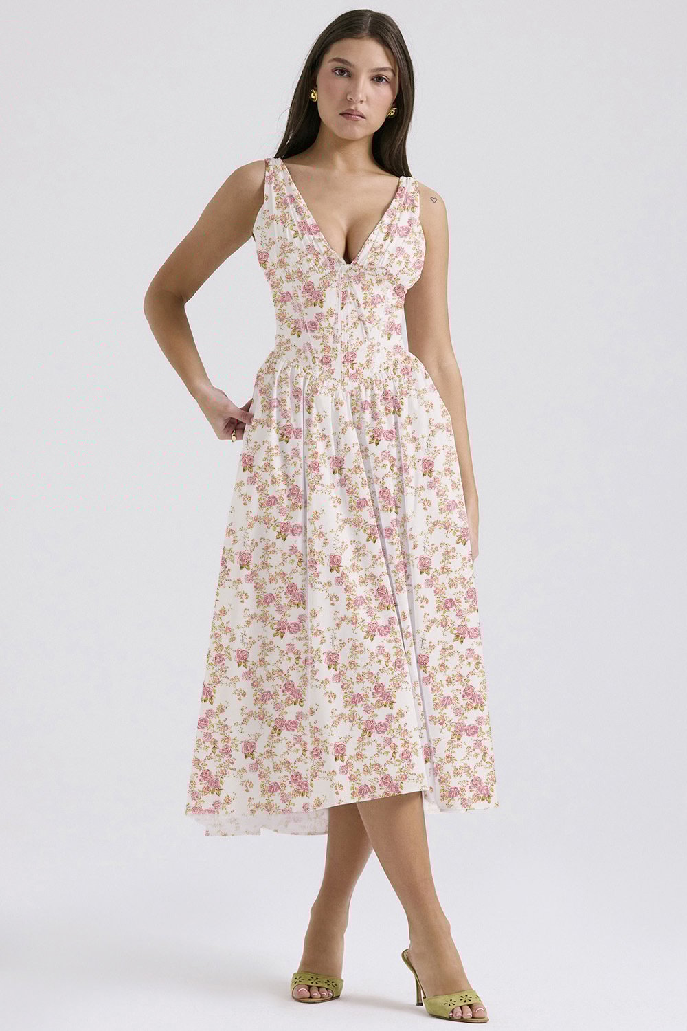 Stilvolles Swing-Kleid mit Blumenmuster und V-Ausschnitt🌺Kaufen Sie 2, kostenloser Versand