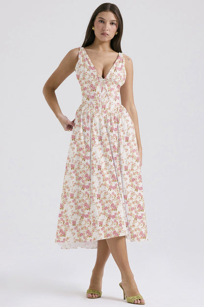 Stilvolles Swing-Kleid mit Blumenmuster und V-Ausschnitt🌺Kaufen Sie 2, kostenloser Versand