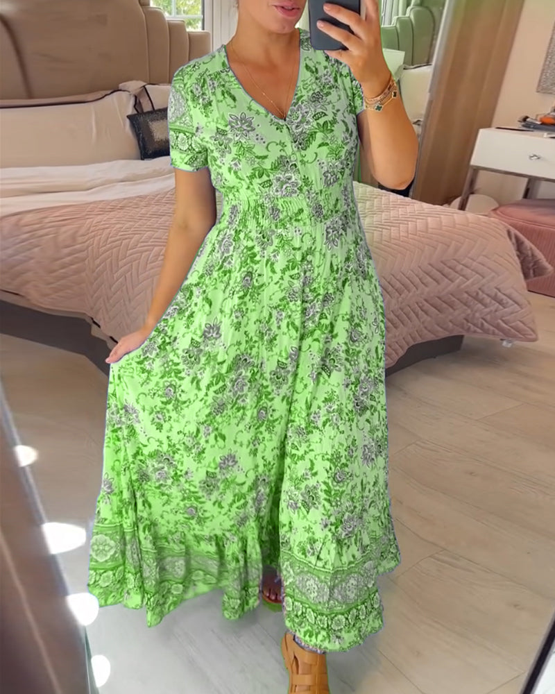 (💃Vente chaude - 43% de réduction🔥)Robe à col en V à imprimé floral