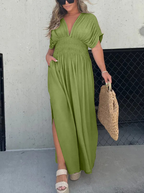 Slit V-Neck Effortless Maxi Long Dress (Buy 2 Free Shipping)