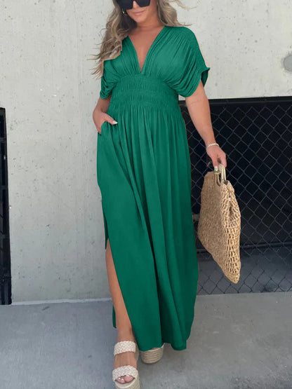 Slit V-Neck Effortless Maxi Long Dress (Buy 2 Free Shipping)