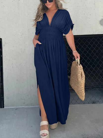 Slit V-Neck Effortless Maxi Long Dress (Buy 2 Free Shipping)
