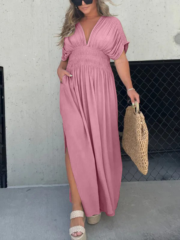Slit V-Neck Effortless Maxi Long Dress (Buy 2 Free Shipping)