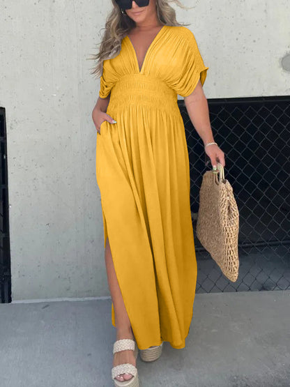Slit V-Neck Effortless Maxi Long Dress (Buy 2 Free Shipping)