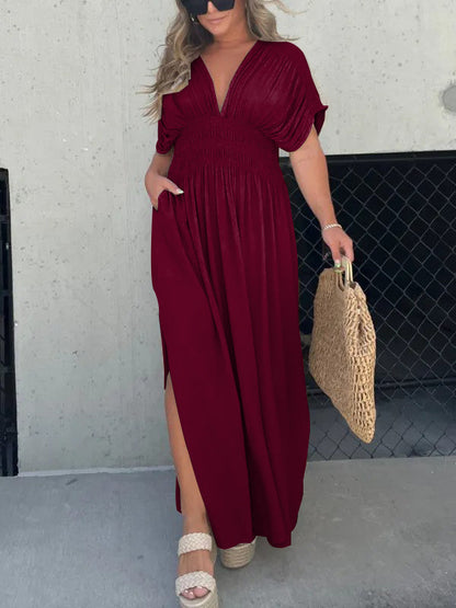 Slit V-Neck Effortless Maxi Long Dress (Buy 2 Free Shipping)