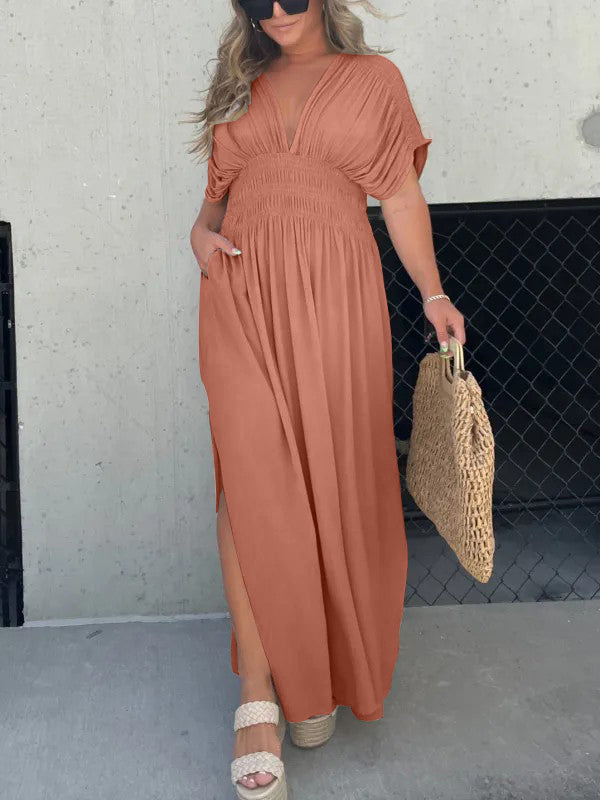 Slit V-Neck Effortless Maxi Long Dress (Buy 2 Free Shipping)