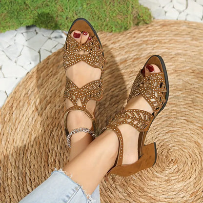 🔥VENTE FLASH 2024 -50 %🔥Sandales à talons épais ajourés pour femmes 