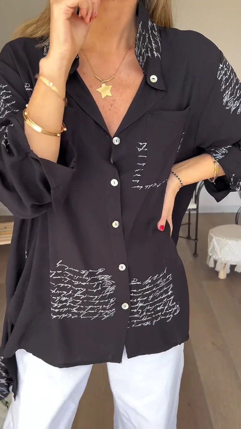 Chemise à revers tendance avec imprimé lettre 2024 (2 achats, livraison gratuite)