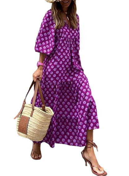 Robe longue bohème fleurie à manches bouffantes pour femme (2 pièces achetées, livraison gratuite)