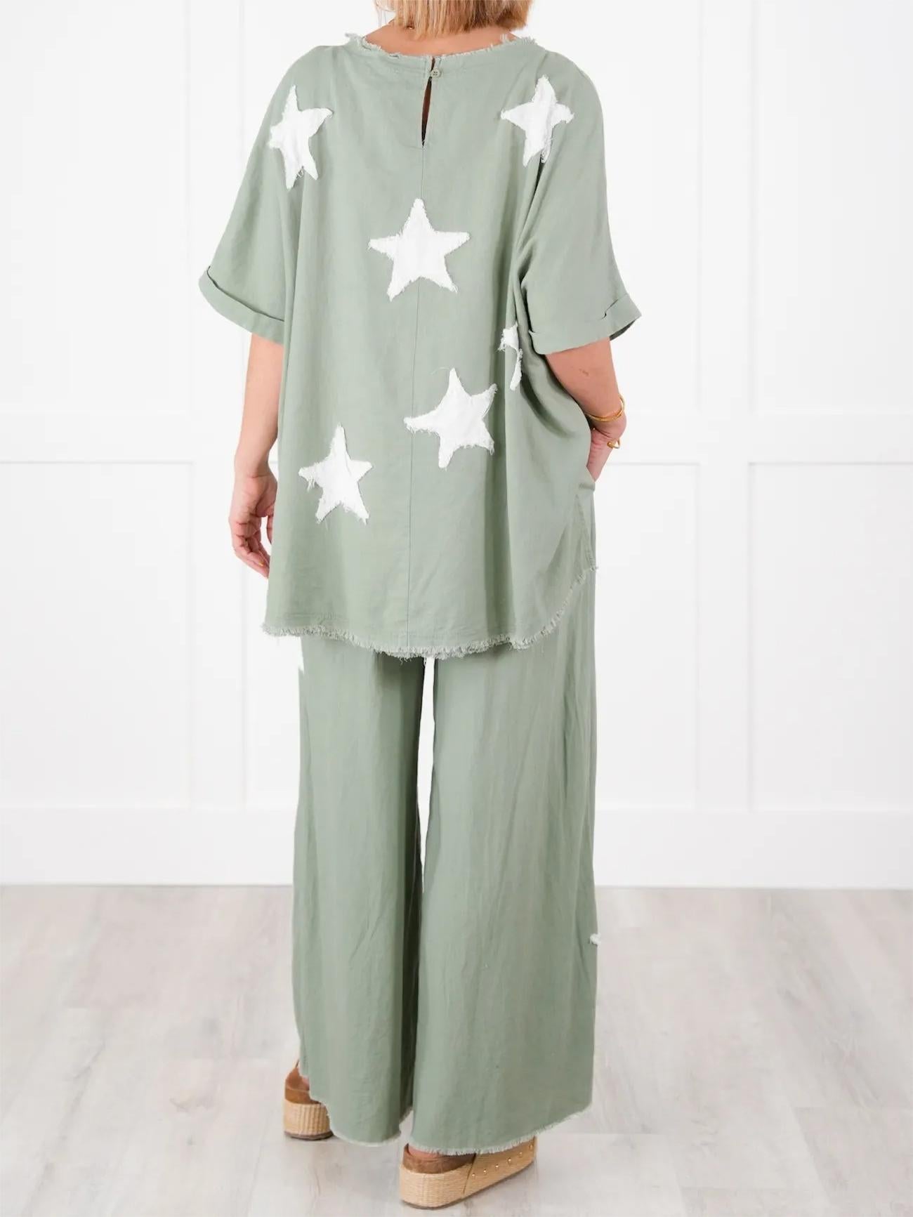Lässiges zweiteiliges Set mit Stern-Patch für Damen (2 Stück kaufen, kostenloser Versand)