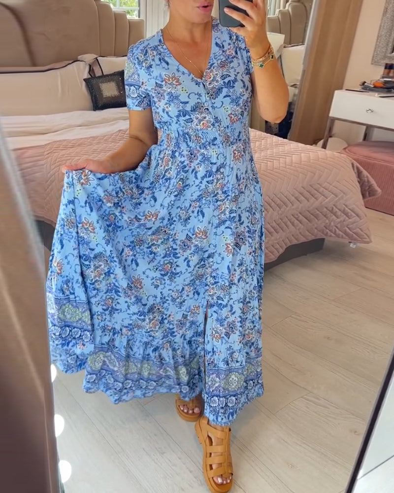 (💃Vente chaude - 43% de réduction🔥)Robe à col en V à imprimé floral