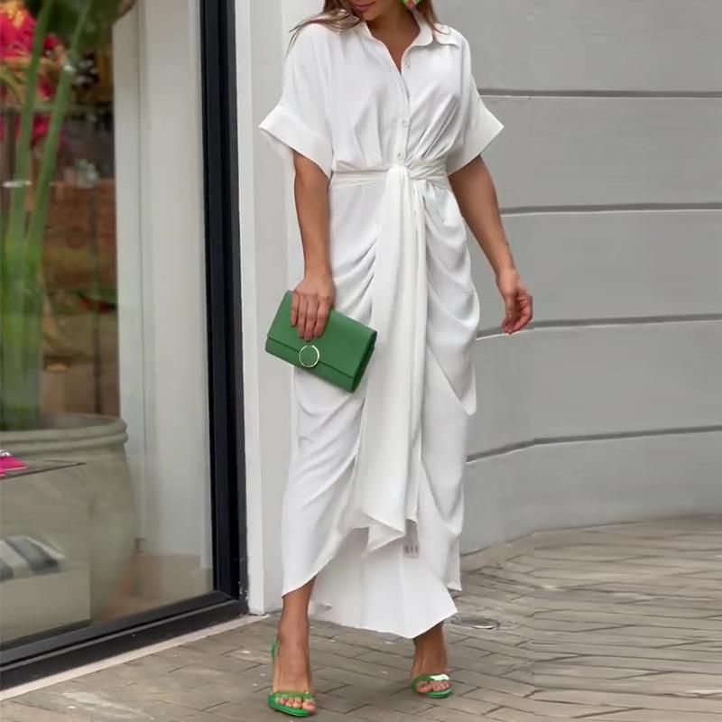 🔥Robe chemise décontractée à col à revers et taille imprimée🔥