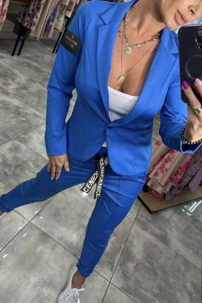 Ensemble deux pièces pour femme, veste et pantalon élastique 
