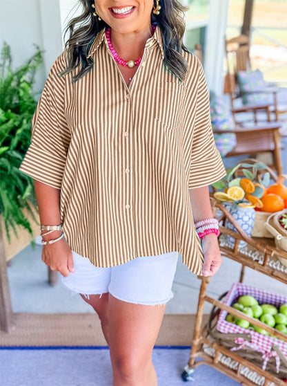 Chemise boutonnée rayée pour femme, haut trapèze à ourlet fendu sur le côté (2 achats, livraison gratuite)
