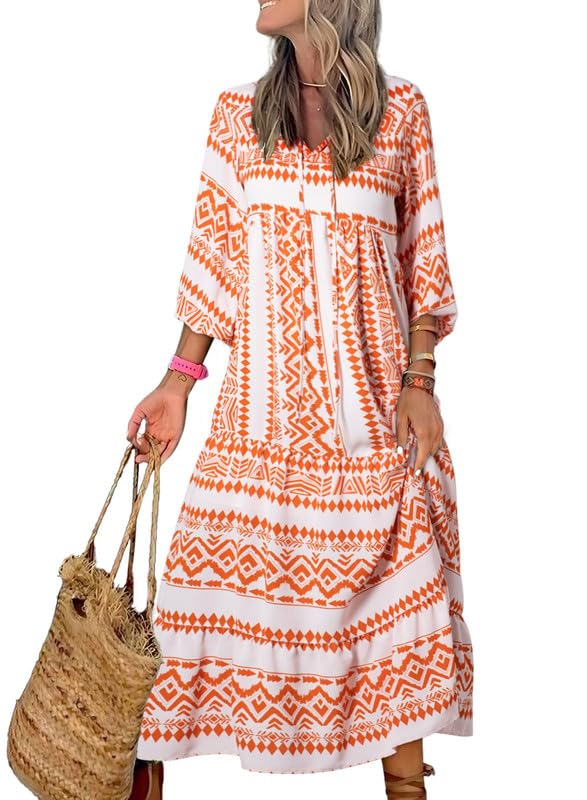 Robe longue bohème fleurie à manches bouffantes pour femme (2 pièces achetées, livraison gratuite)