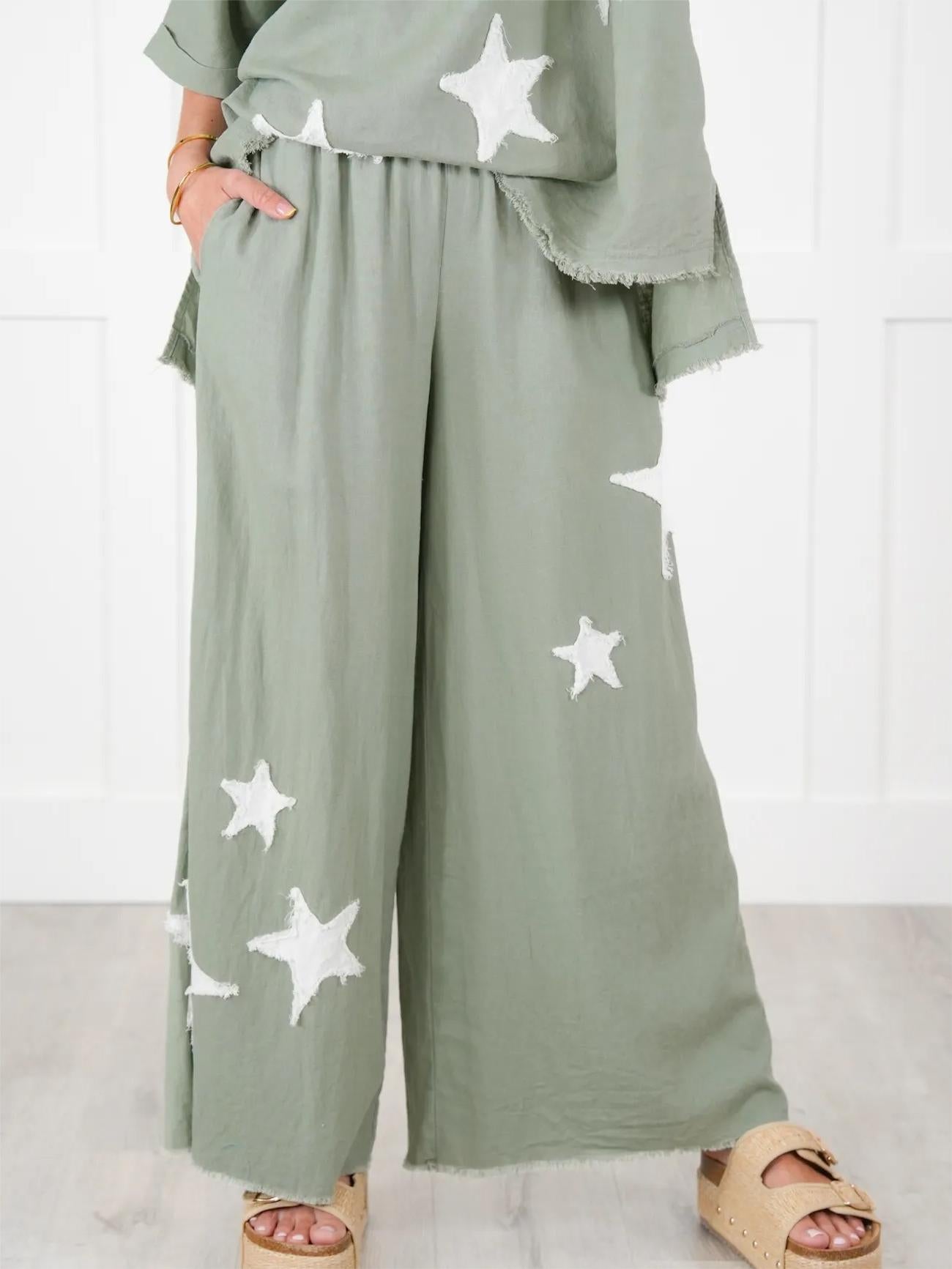 Lässiges zweiteiliges Set mit Stern-Patch für Damen (2 Stück kaufen, kostenloser Versand)