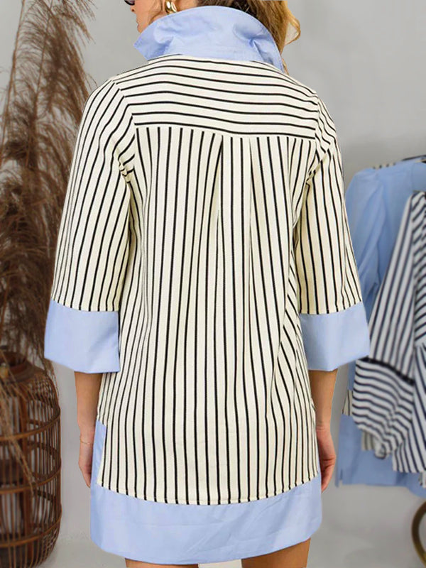 Robe chemise rayée à col en V pour femme 