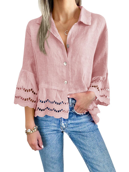 Women's Eyelet Lace Blouse Tops (Buy 2 Free Shipping）