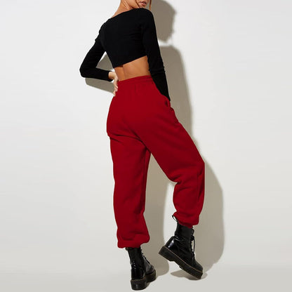 Damen High Waist Baggy Sweatpants Bequeme Jogginghose aus Baumwolle 
