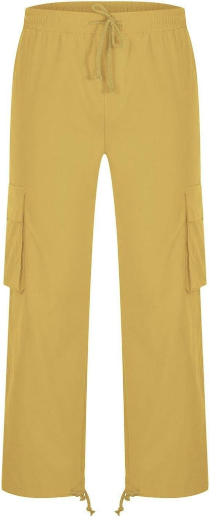 Men's Casual Cargo Pants Drawstring Workwear Pants Hiking Jogger Pants Multi Pockets Outdoor Fashion Jogging Cool Pants