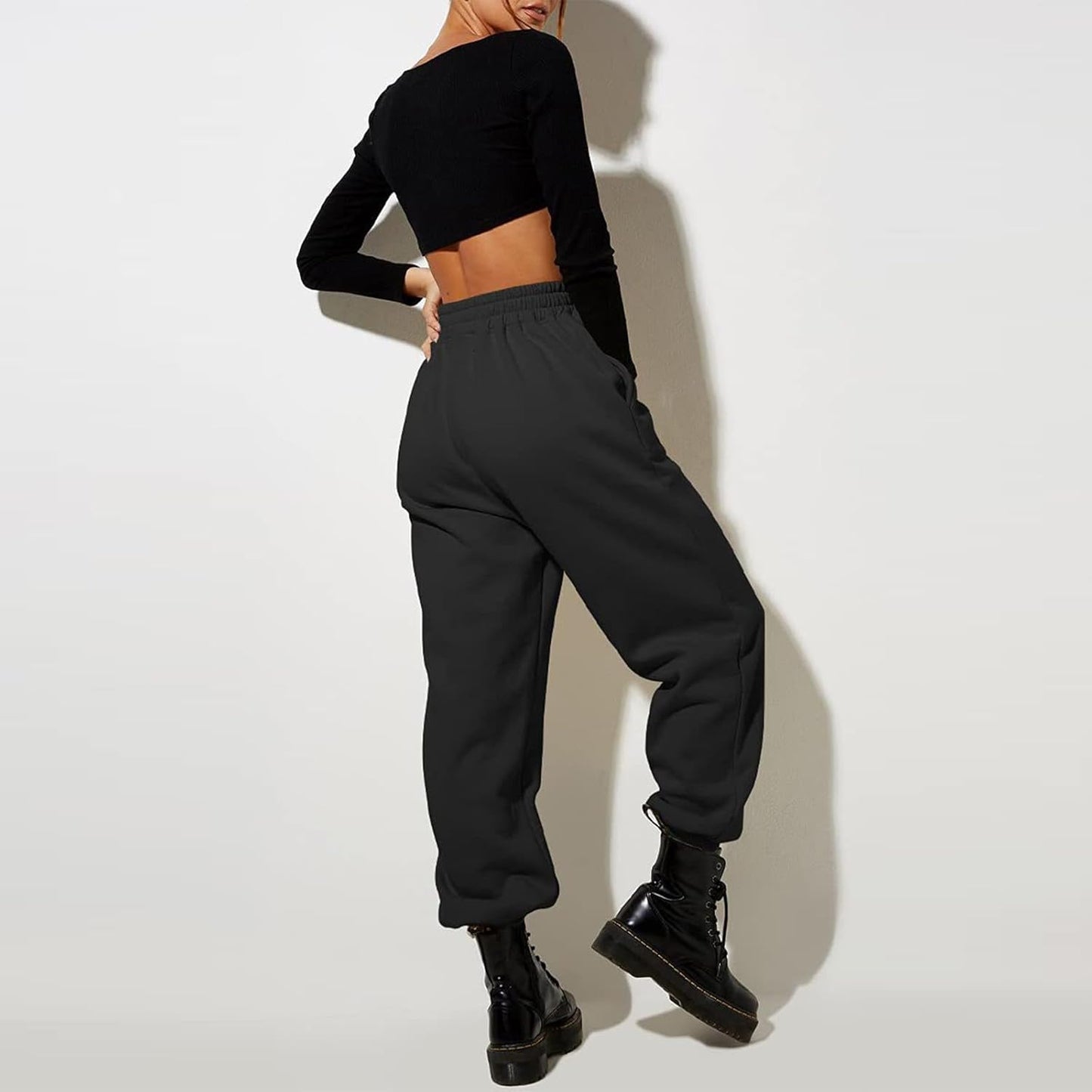 Damen High Waist Baggy Sweatpants Bequeme Jogginghose aus Baumwolle 