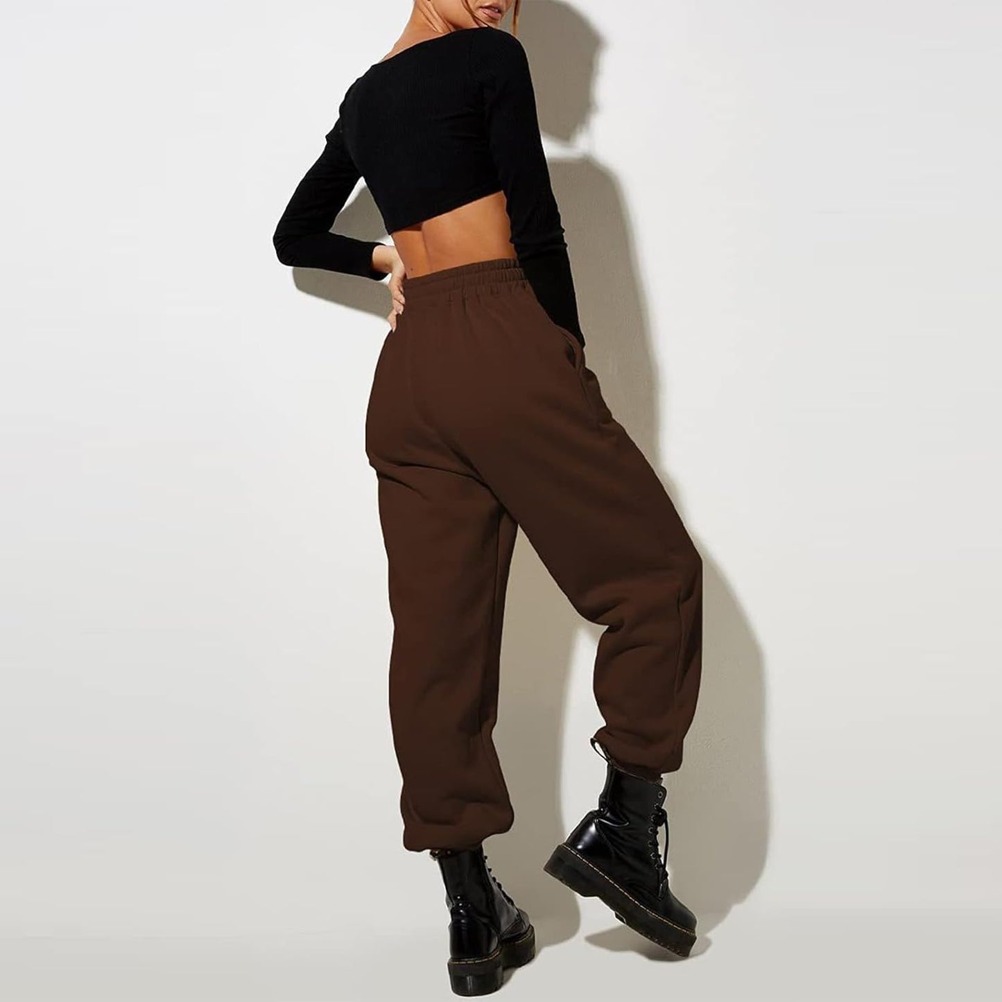 Damen High Waist Baggy Sweatpants Bequeme Jogginghose aus Baumwolle 