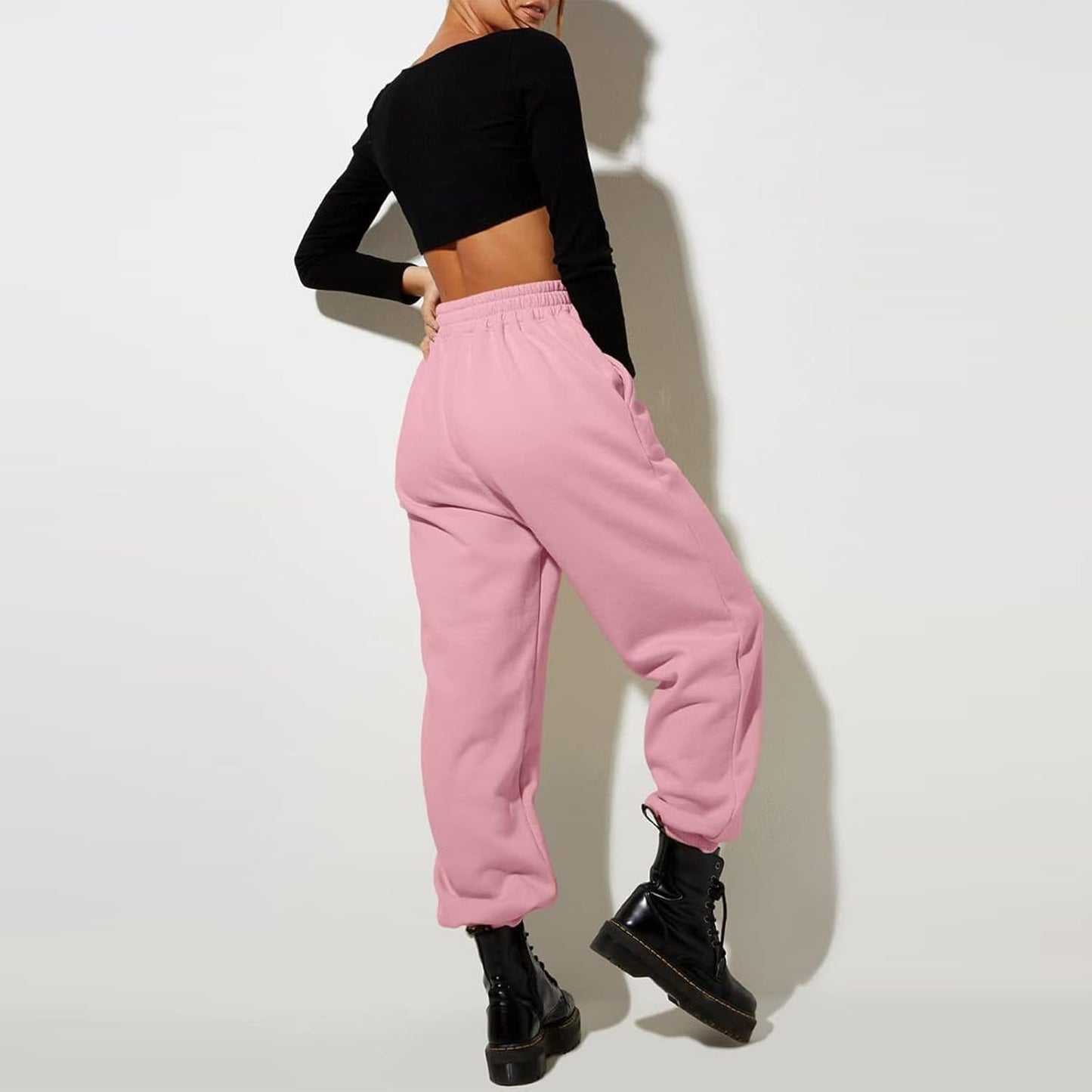 Damen High Waist Baggy Sweatpants Bequeme Jogginghose aus Baumwolle 