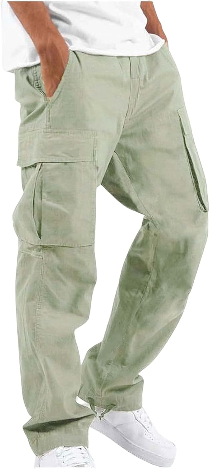 Men's Casual Cargo Pants Drawstring Workwear Pants Hiking Jogger Pants Multi Pockets Outdoor Fashion Jogging Cool Pants