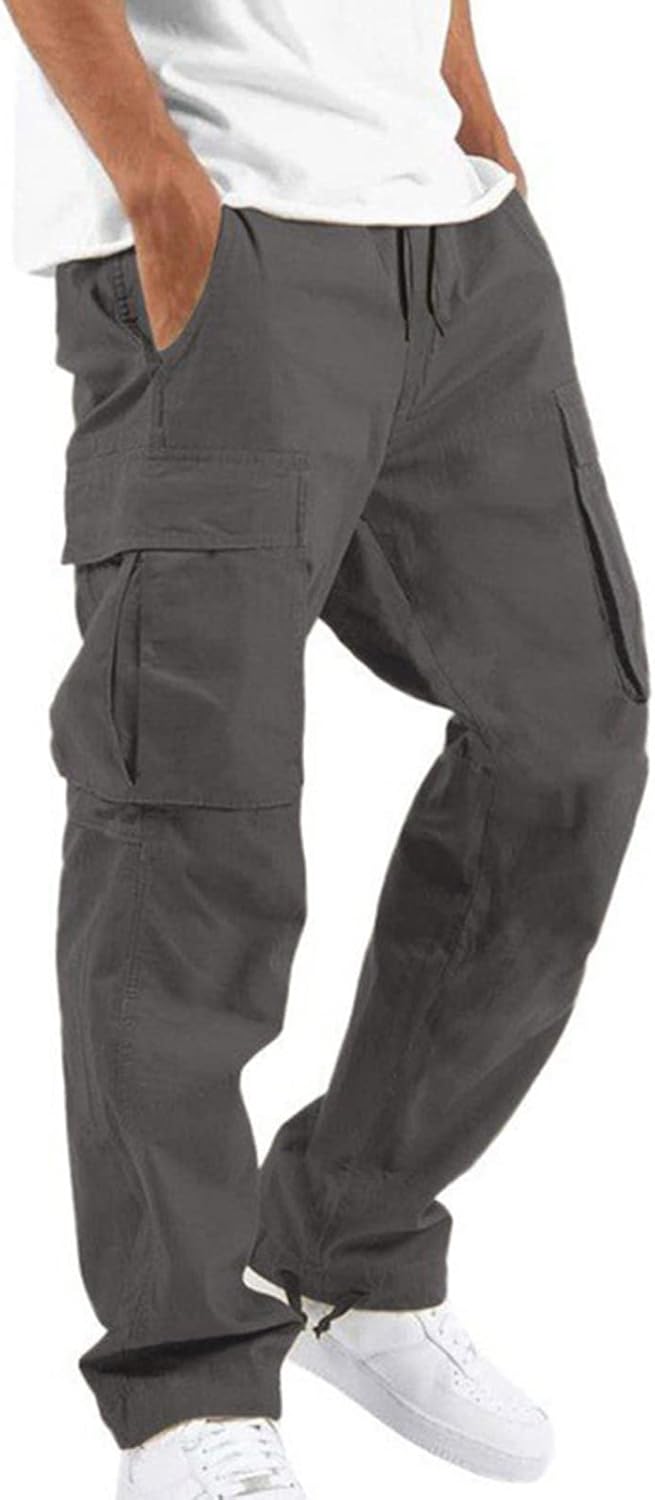 Men's Casual Cargo Pants Drawstring Workwear Pants Hiking Jogger Pants Multi Pockets Outdoor Fashion Jogging Cool Pants