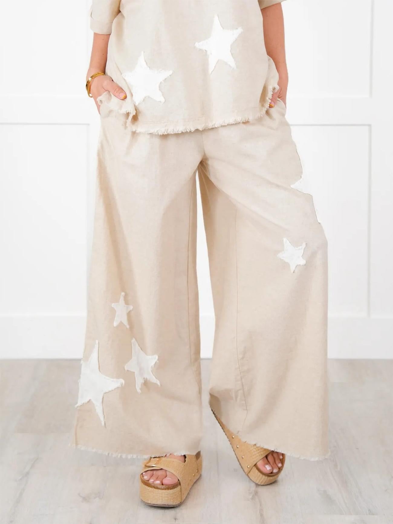 Lässiges zweiteiliges Set mit Stern-Patch für Damen (2 Stück kaufen, kostenloser Versand)
