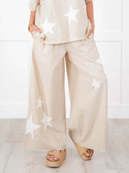 Lässiges zweiteiliges Set mit Stern-Patch für Damen (2 Stück kaufen, kostenloser Versand)