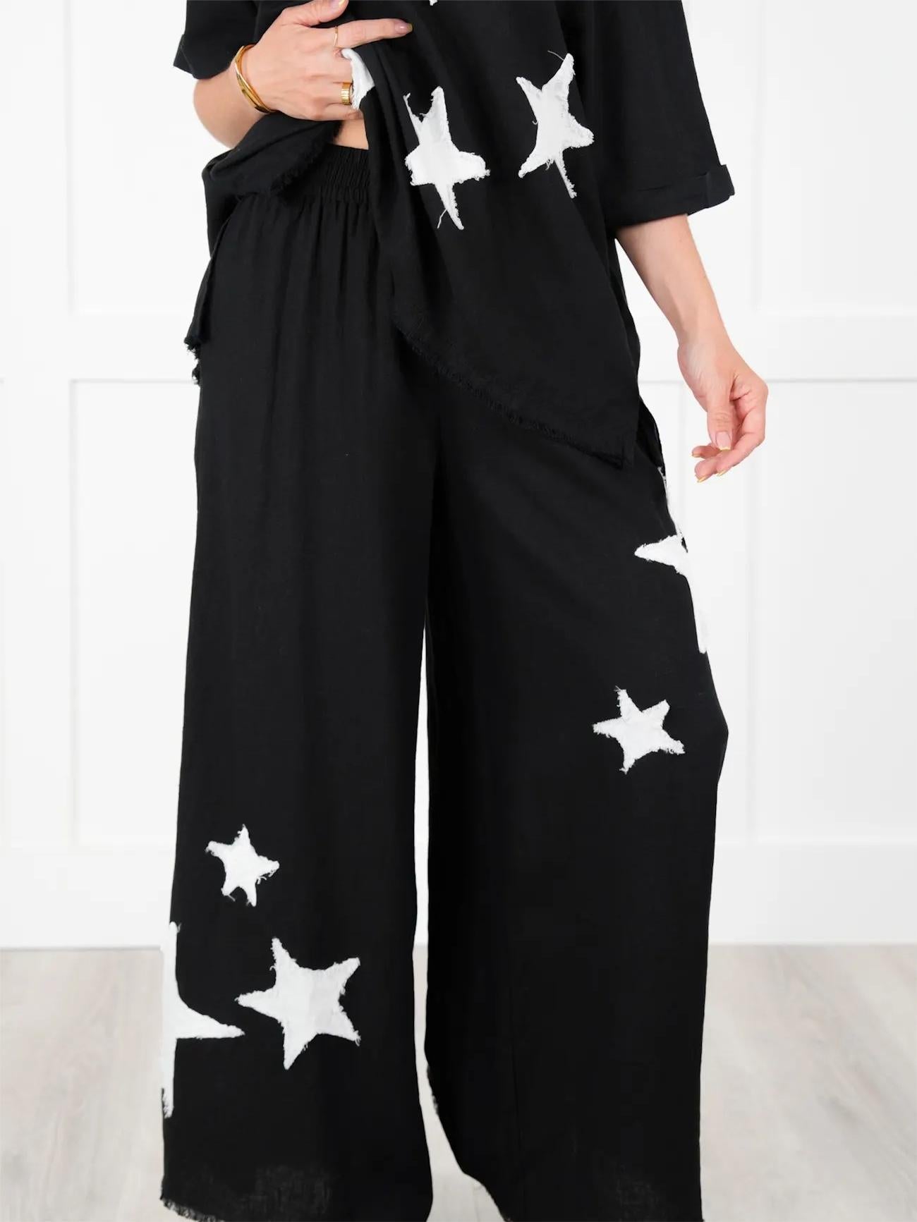 Lässiges zweiteiliges Set mit Stern-Patch für Damen (2 Stück kaufen, kostenloser Versand)