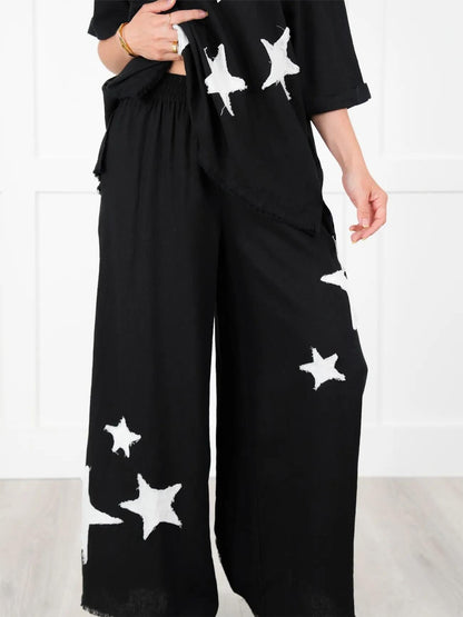 Lässiges zweiteiliges Set mit Stern-Patch für Damen (2 Stück kaufen, kostenloser Versand)