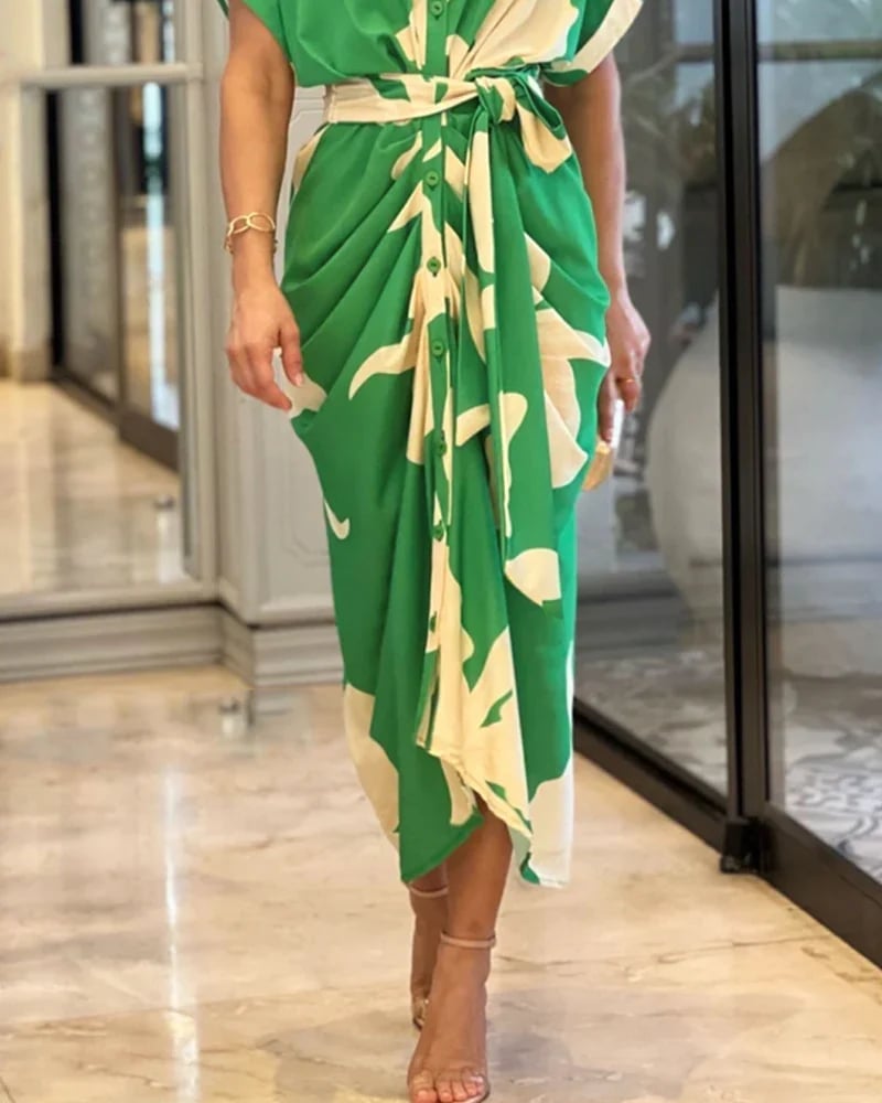 🔥Robe chemise décontractée à col à revers et taille imprimée🔥