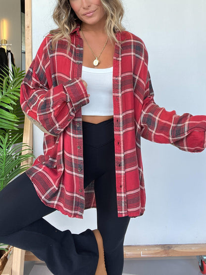 Chemise boutonnée à carreaux pour femme avec détails aux coudes (2 pièces achetées, livraison gratuite)