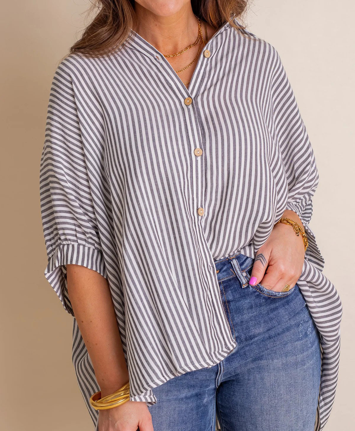 Chemise boutonnée surdimensionnée à rayures pour femme (2 achats, livraison gratuite)