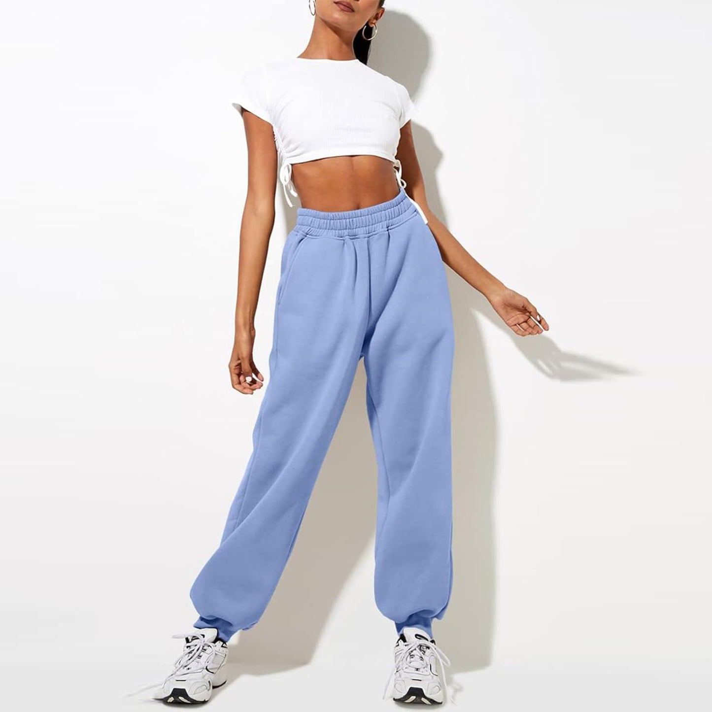 Damen High Waist Baggy Sweatpants Bequeme Jogginghose aus Baumwolle 