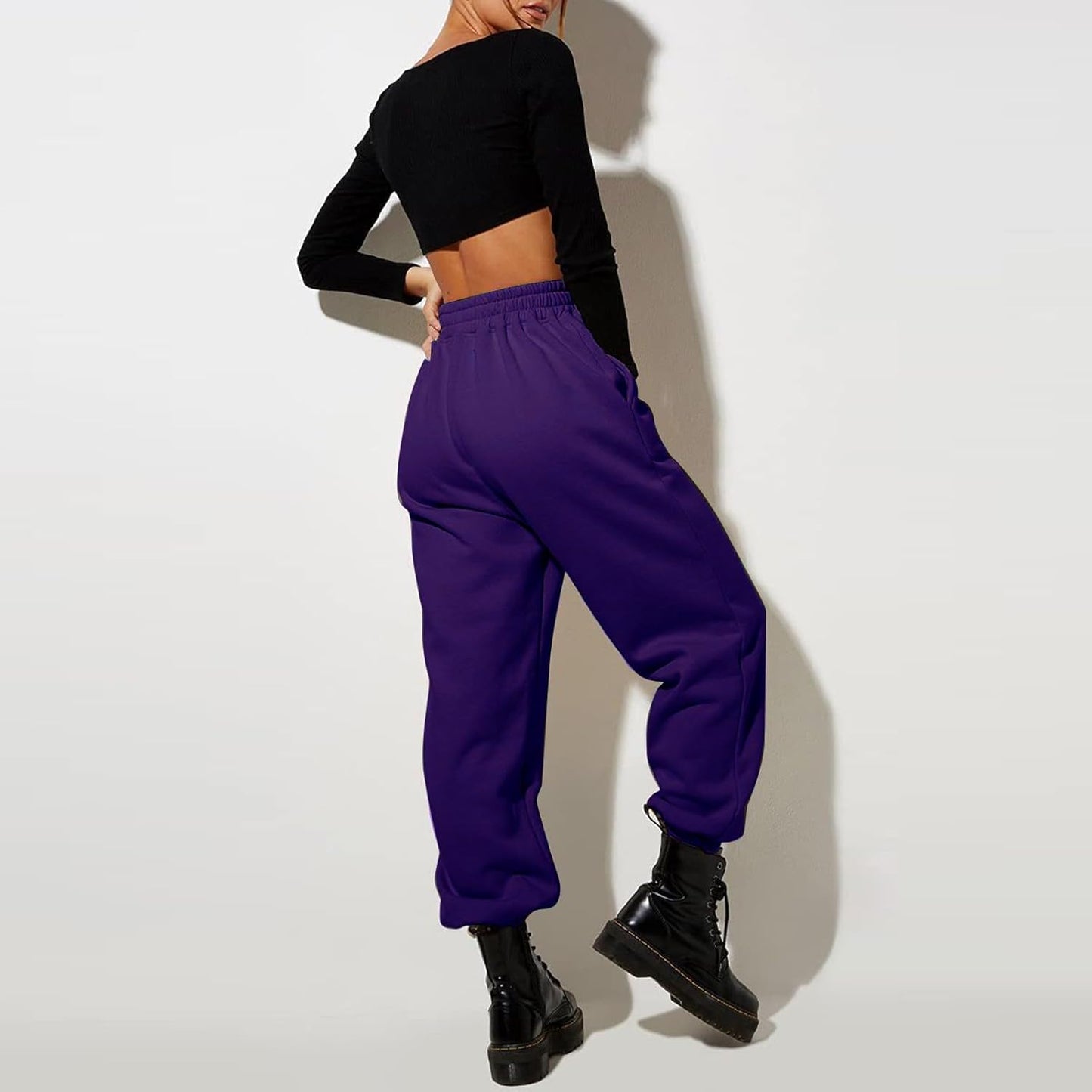Damen High Waist Baggy Sweatpants Bequeme Jogginghose aus Baumwolle 