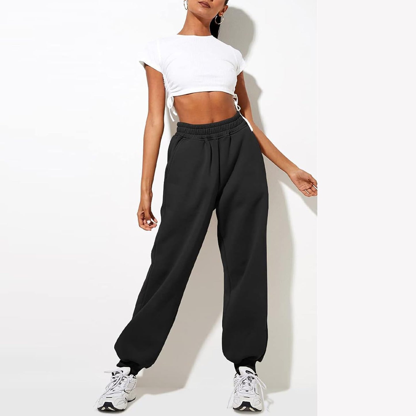 Damen High Waist Baggy Sweatpants Bequeme Jogginghose aus Baumwolle 
