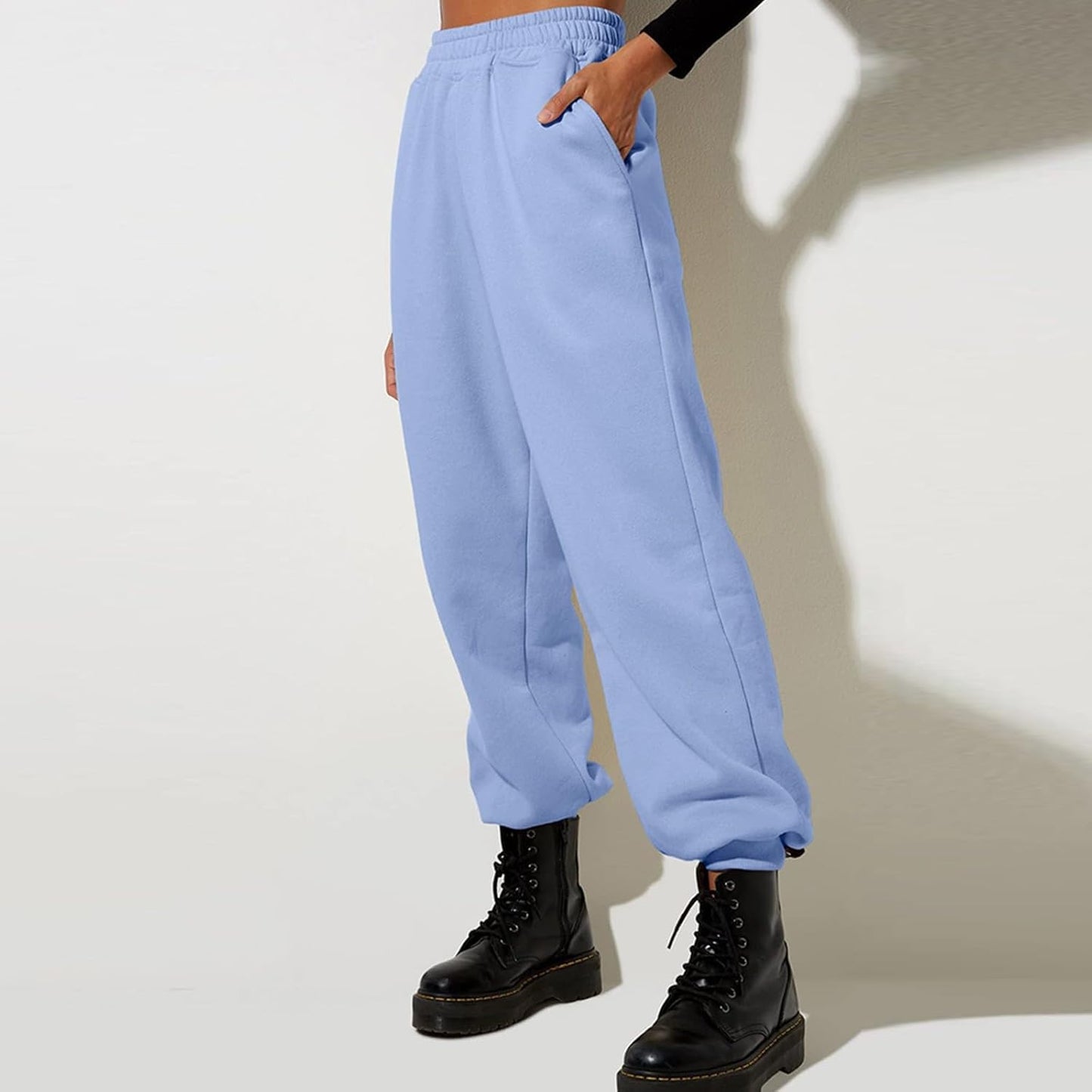 Damen High Waist Baggy Sweatpants Bequeme Jogginghose aus Baumwolle 