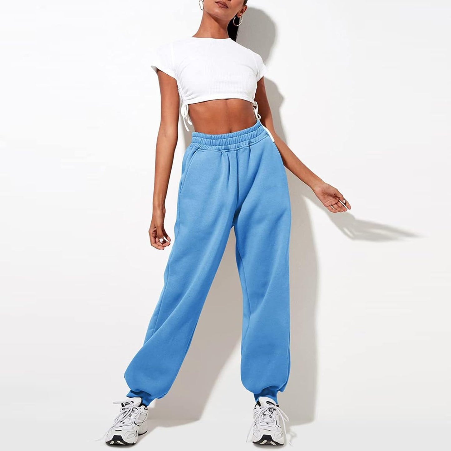 Damen High Waist Baggy Sweatpants Bequeme Jogginghose aus Baumwolle 