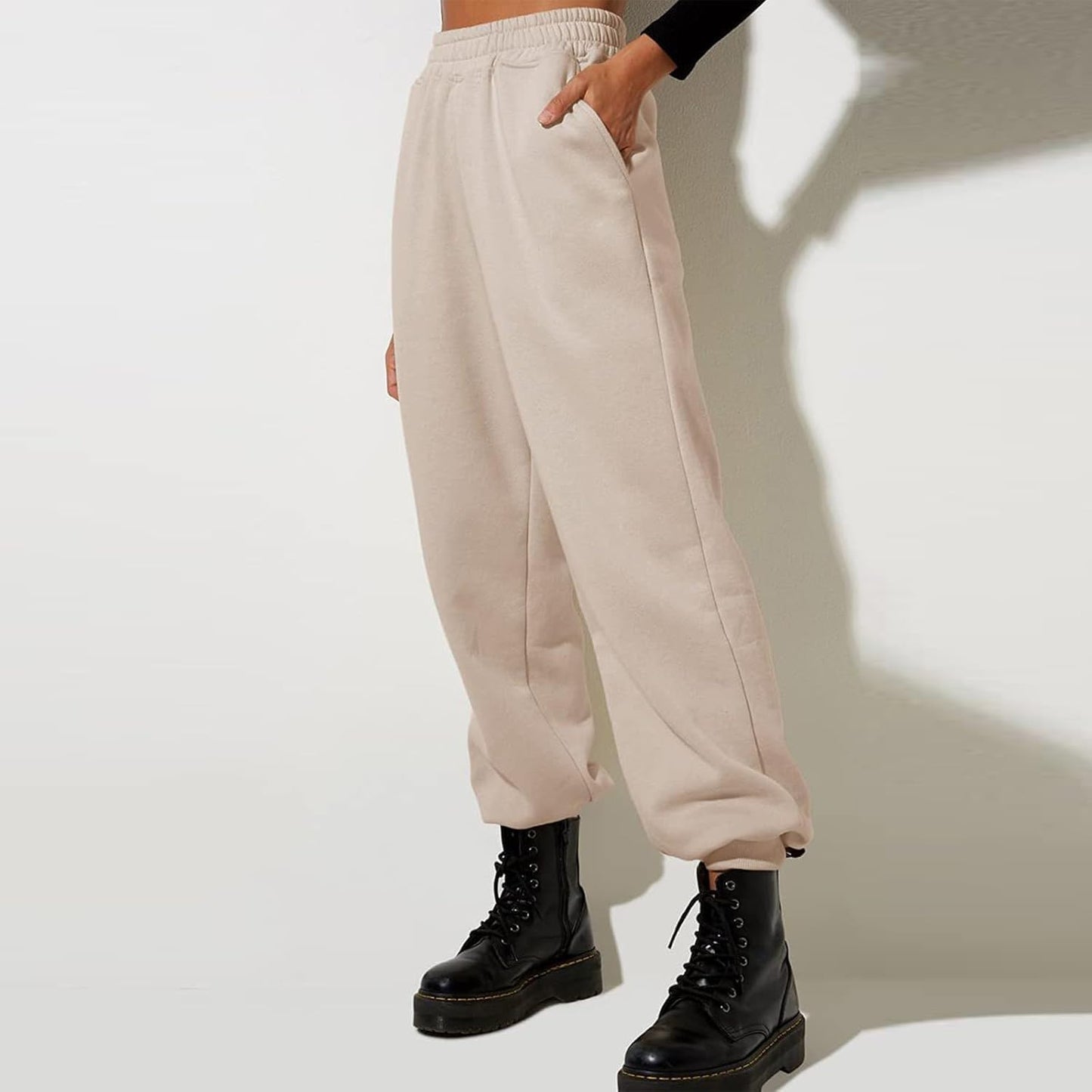 Damen High Waist Baggy Sweatpants Bequeme Jogginghose aus Baumwolle 