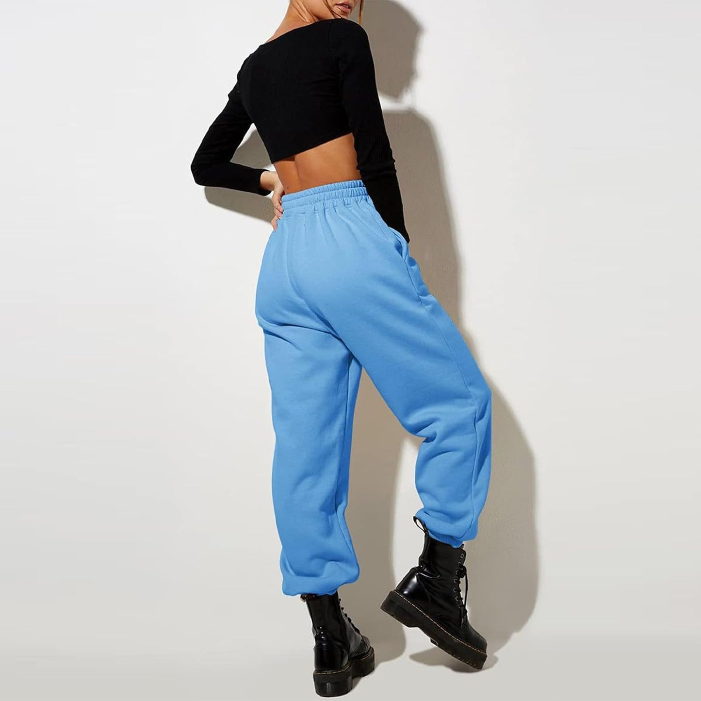 Damen High Waist Baggy Sweatpants Bequeme Jogginghose aus Baumwolle 