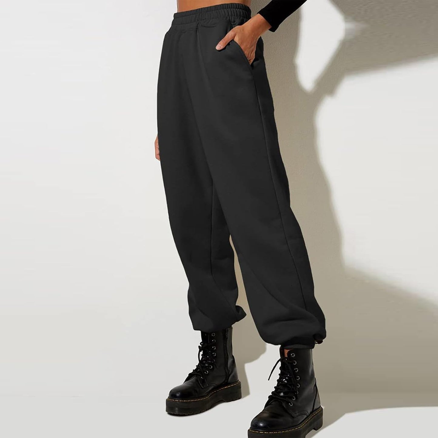 Damen High Waist Baggy Sweatpants Bequeme Jogginghose aus Baumwolle 